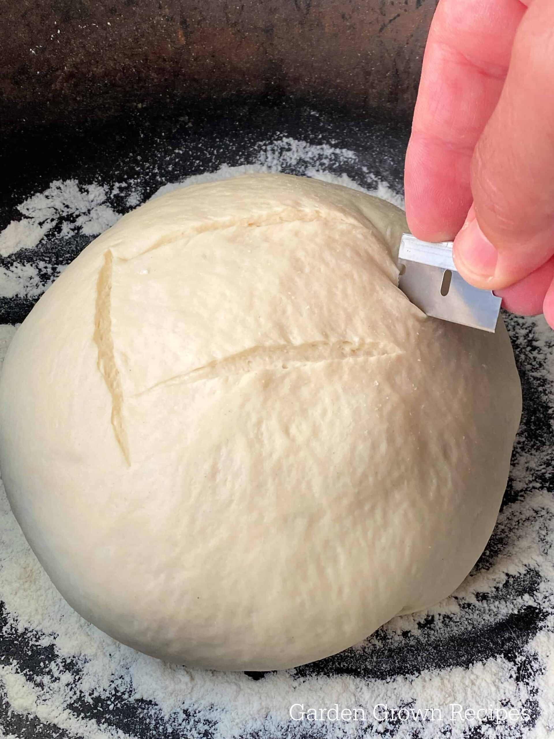 score sourdough bread bowl top of the dough