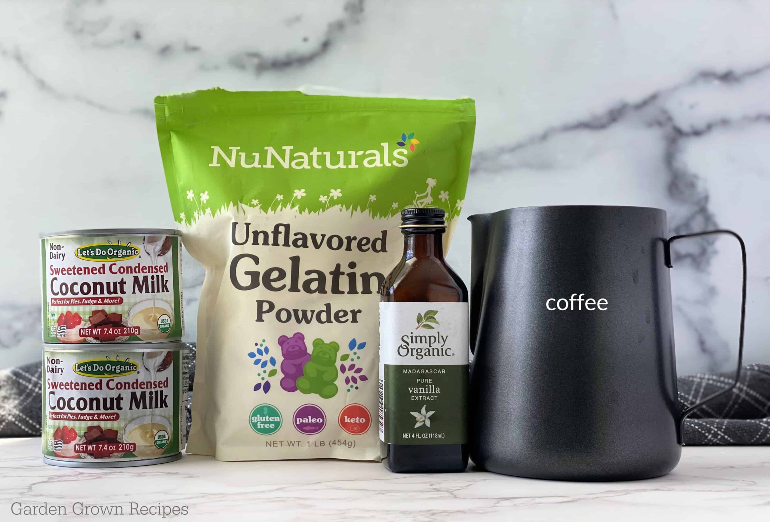 ingredients to make dairy free coconut coffee Panna Cotta 