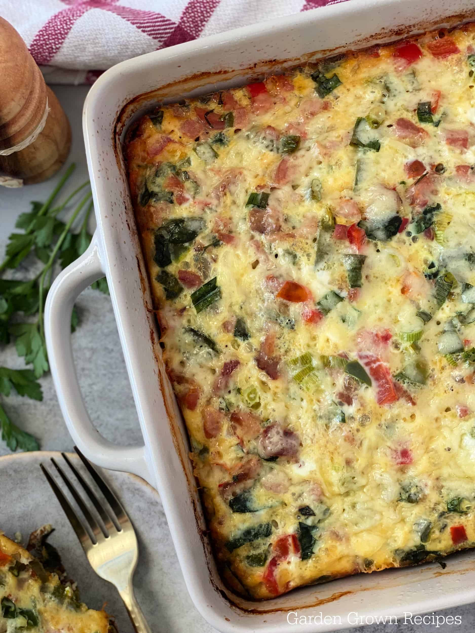healthy Low Carb Breakfast Casserole with eggs and breakfast sausage 
