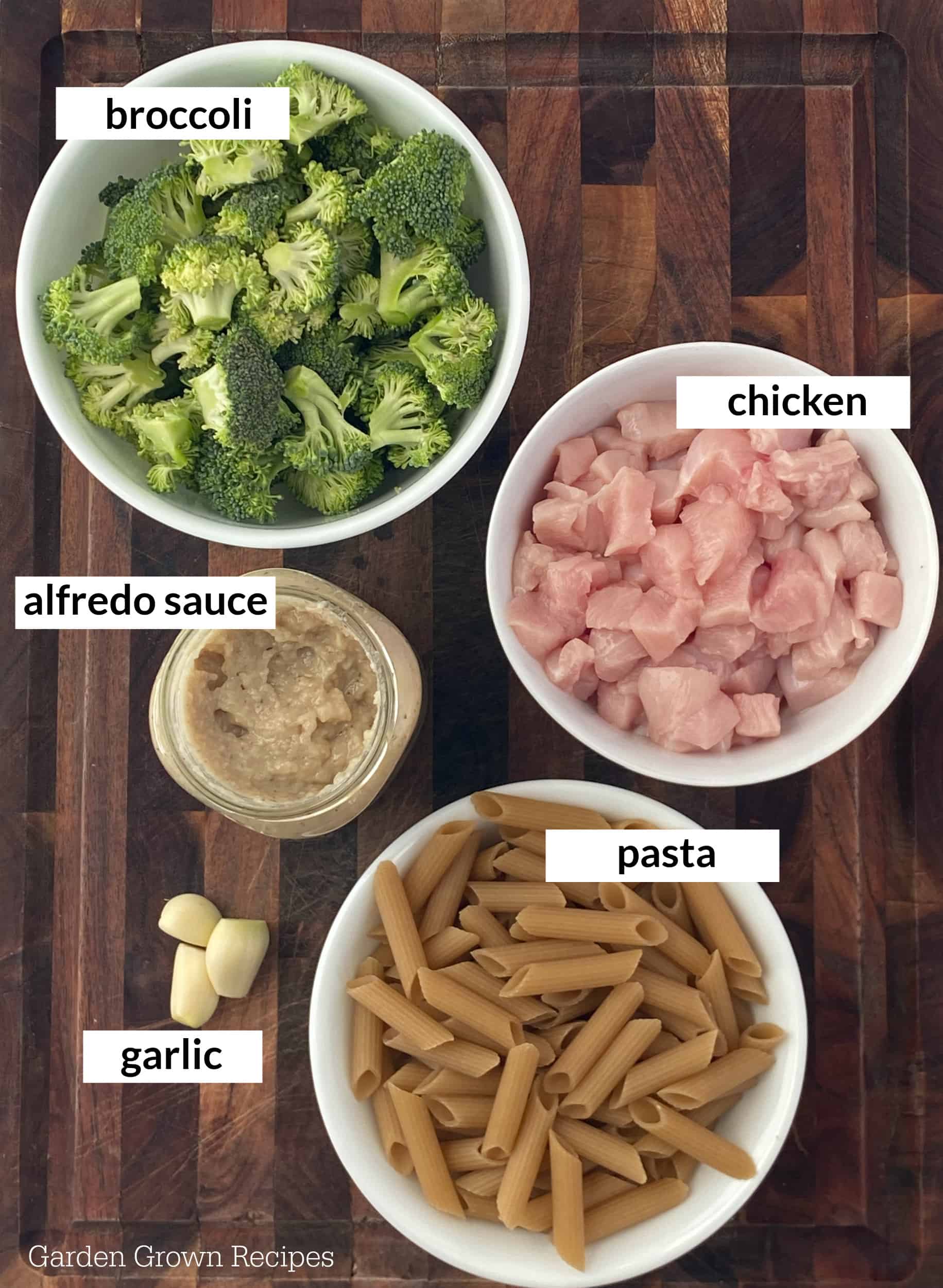 ingredients to make easy Chicken Broccoli Alfredo with pasta 
