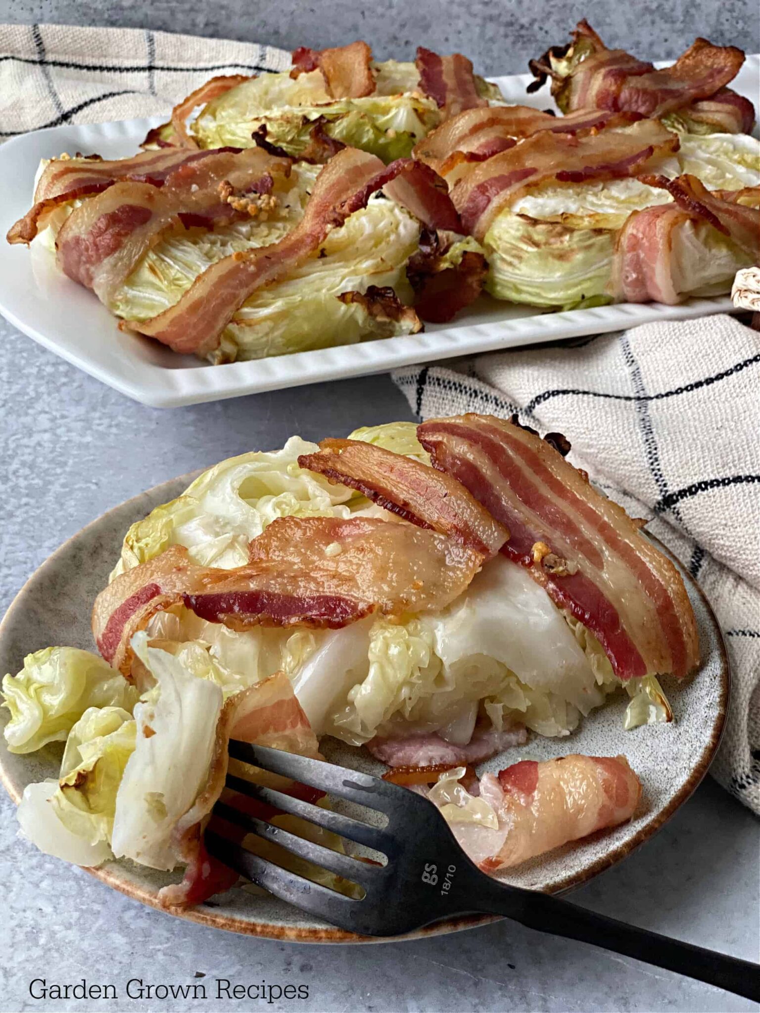 Recipe for Baked Cabbage Steaks with Crispy Bacon